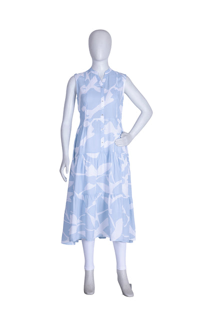 Blue Rayon Printed Frock Kurti
