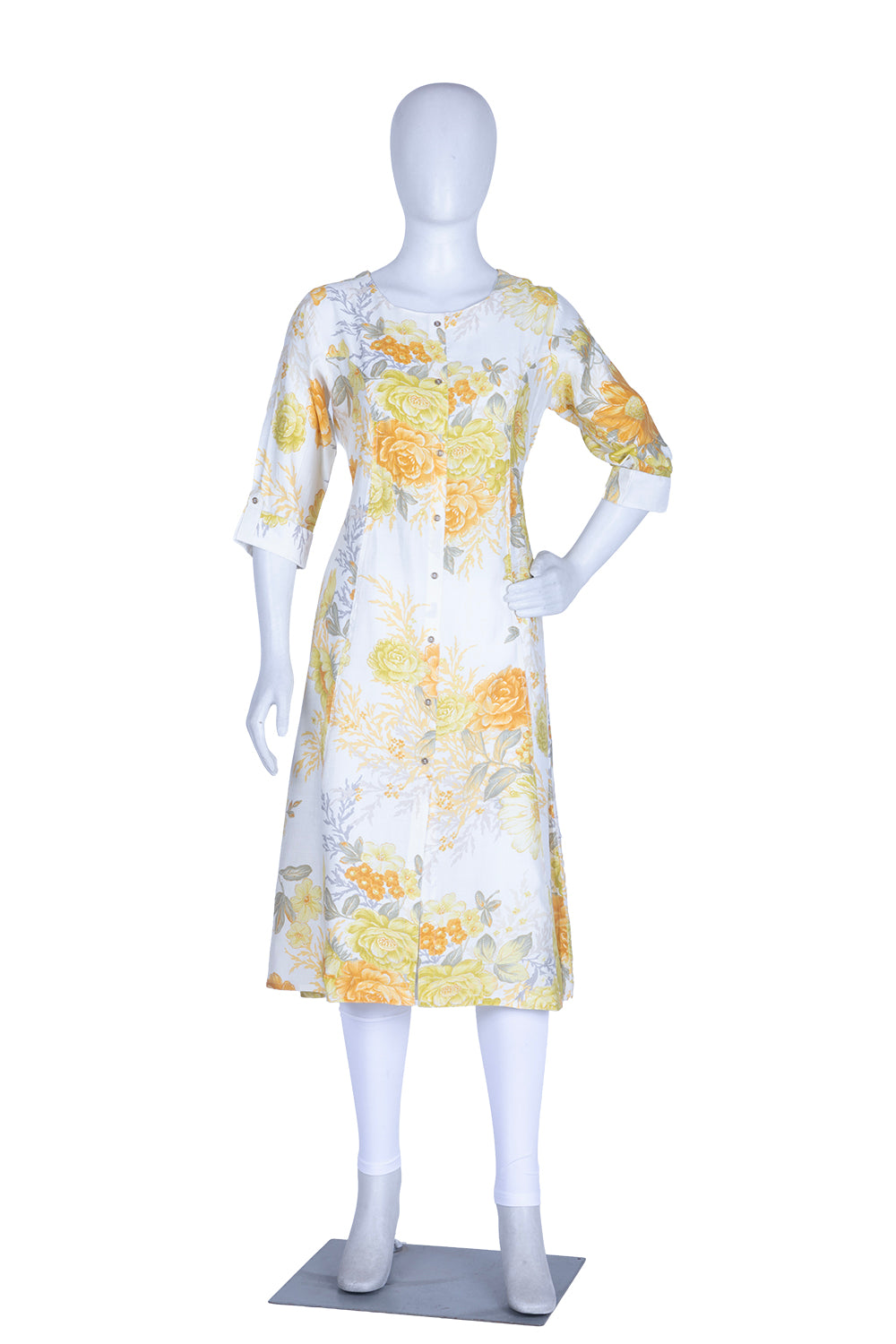 Yellow Rayon Printed Aline Kurti