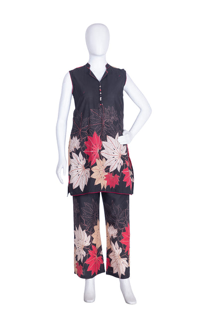 Black Cotton Kurti Straight Plazo 2 Pieces Set