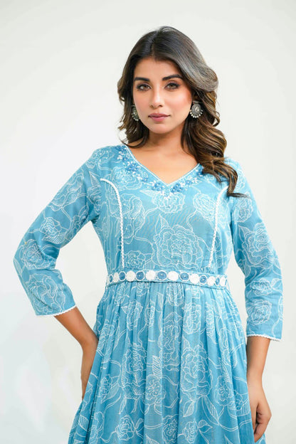 Kaira Ice Blue Fashionista Kurti Frock