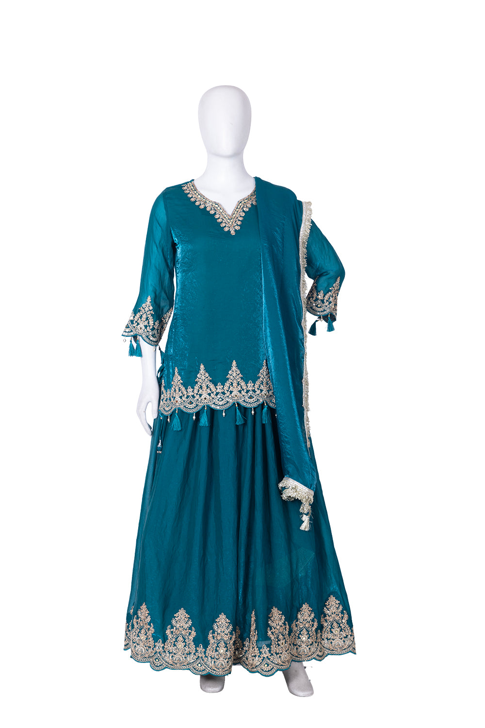 Rama Green Fendi Skirt Kurti 3 Pieces Set