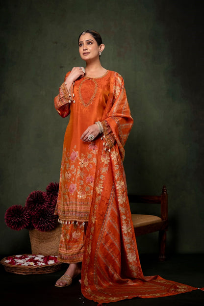 Rust Shimmer Kurti 3 Pieces Set