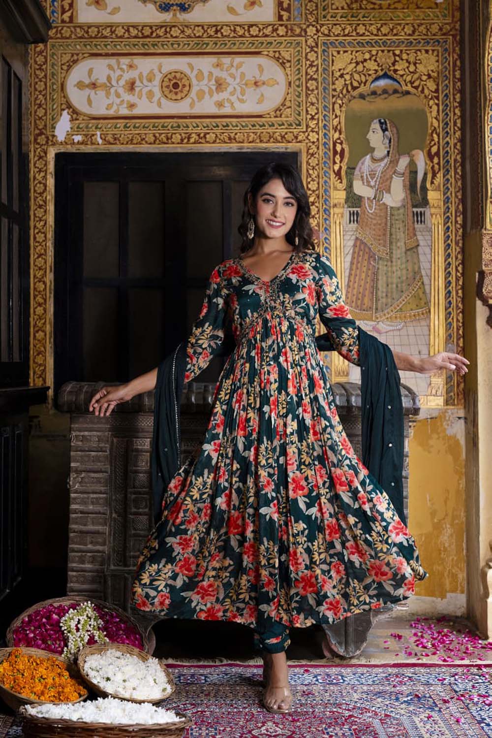 Bottle Green Chinon Naira Cut Kurti 3 Pieces Set Kaira Bottle Green Chinon Naira Cut Kurti 3 Pieces Set Kaira