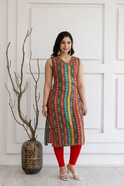 Multi Color Rayon Straight Cut Kurti
