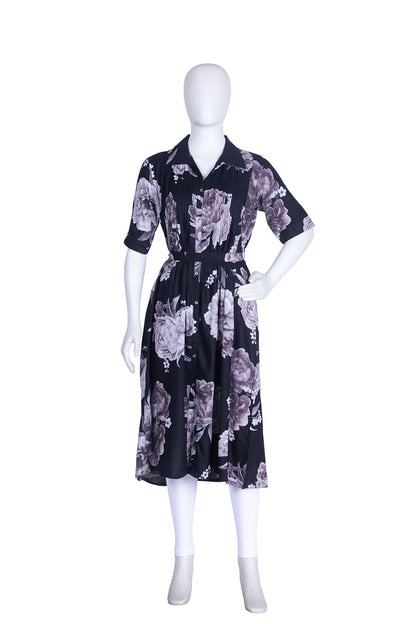 Black Rayon Printed Aline Kurti
