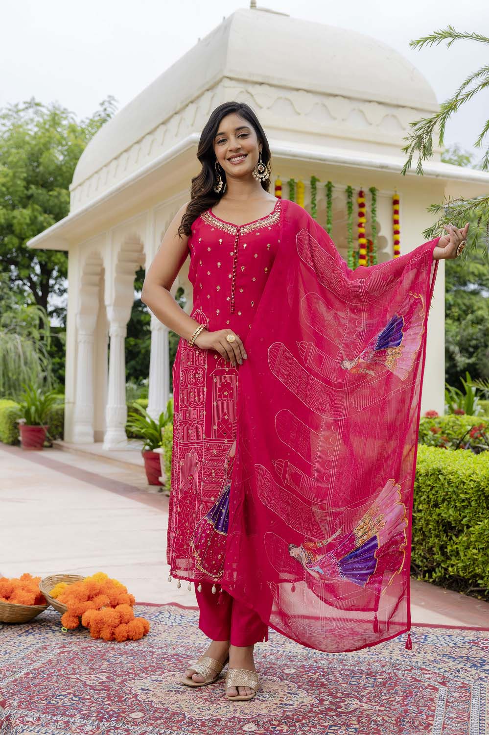Rani Pink Chinon Kurti Pant