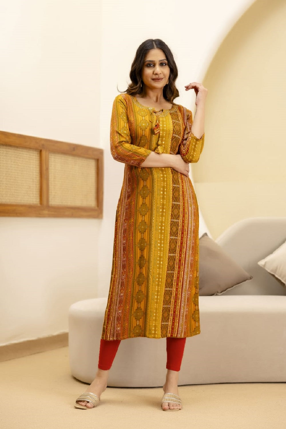 Musterd Rayon Printed Straight Kurti