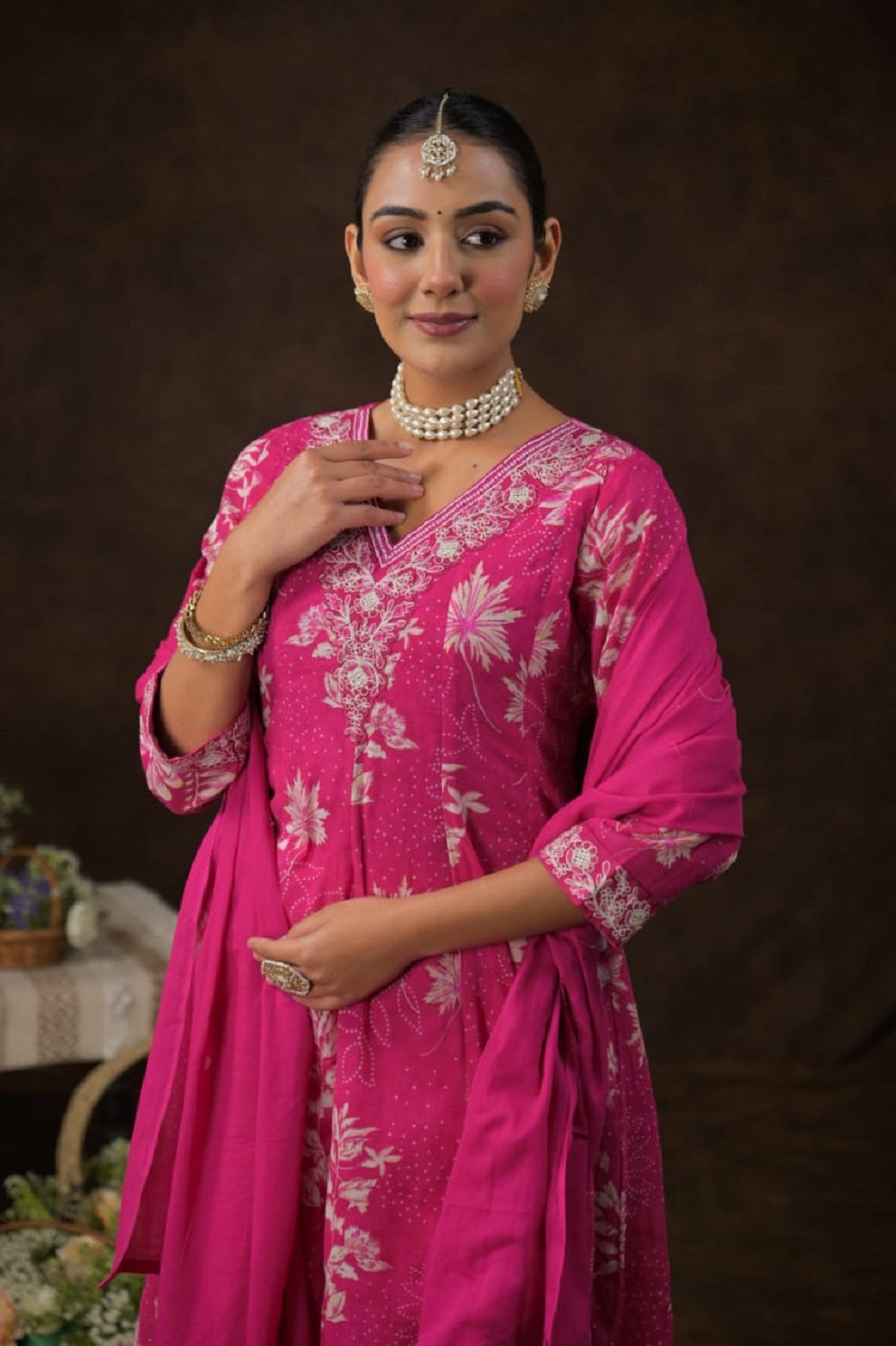 Rose Cotton Frock Kurti 3 Pieces Set