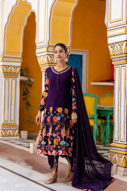 KAIRA BRINJAL KURTI DHOTI DUPATTA SET