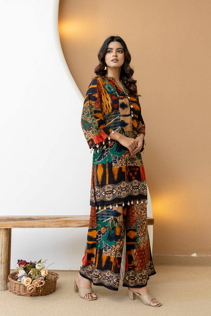 Black Rayon Kurti Plazo 2 Pieces Set