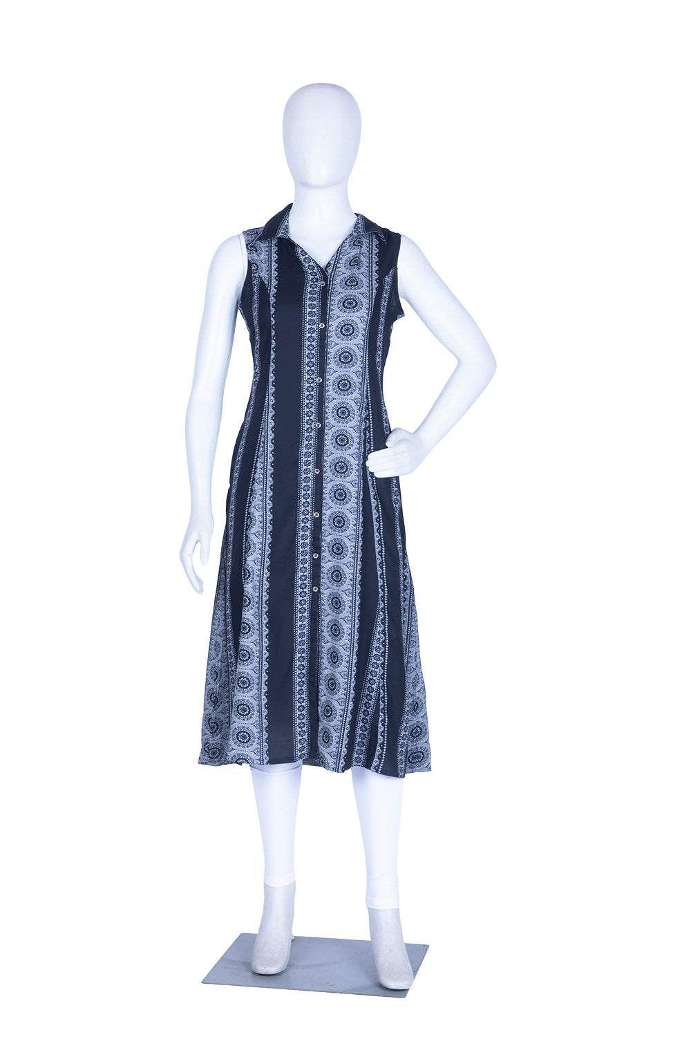 Navy Blue Rayon Printed Aline Kurti