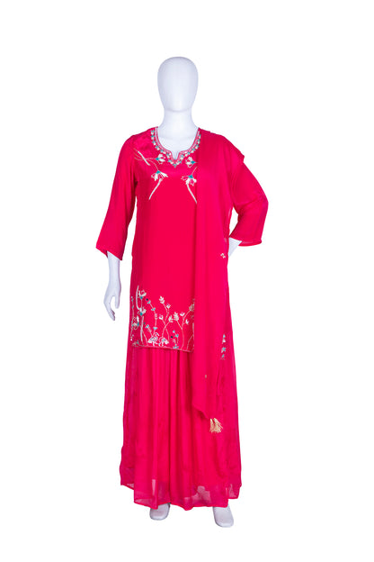 Rani Pink Chinon Garara Kurti 3 Pieces Set