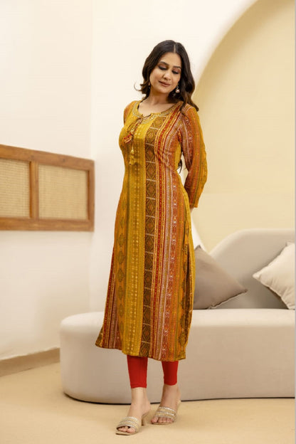 Musterd Rayon Printed Straight Kurti