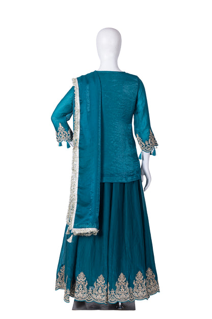 Rama Green Fendi Skirt Kurti 3 Pieces Set