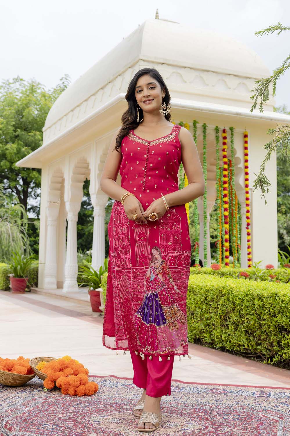 Rani Pink Chinon Kurti Pant