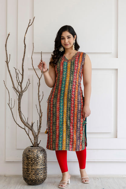 Multi Color Rayon Straight Cut Kurti