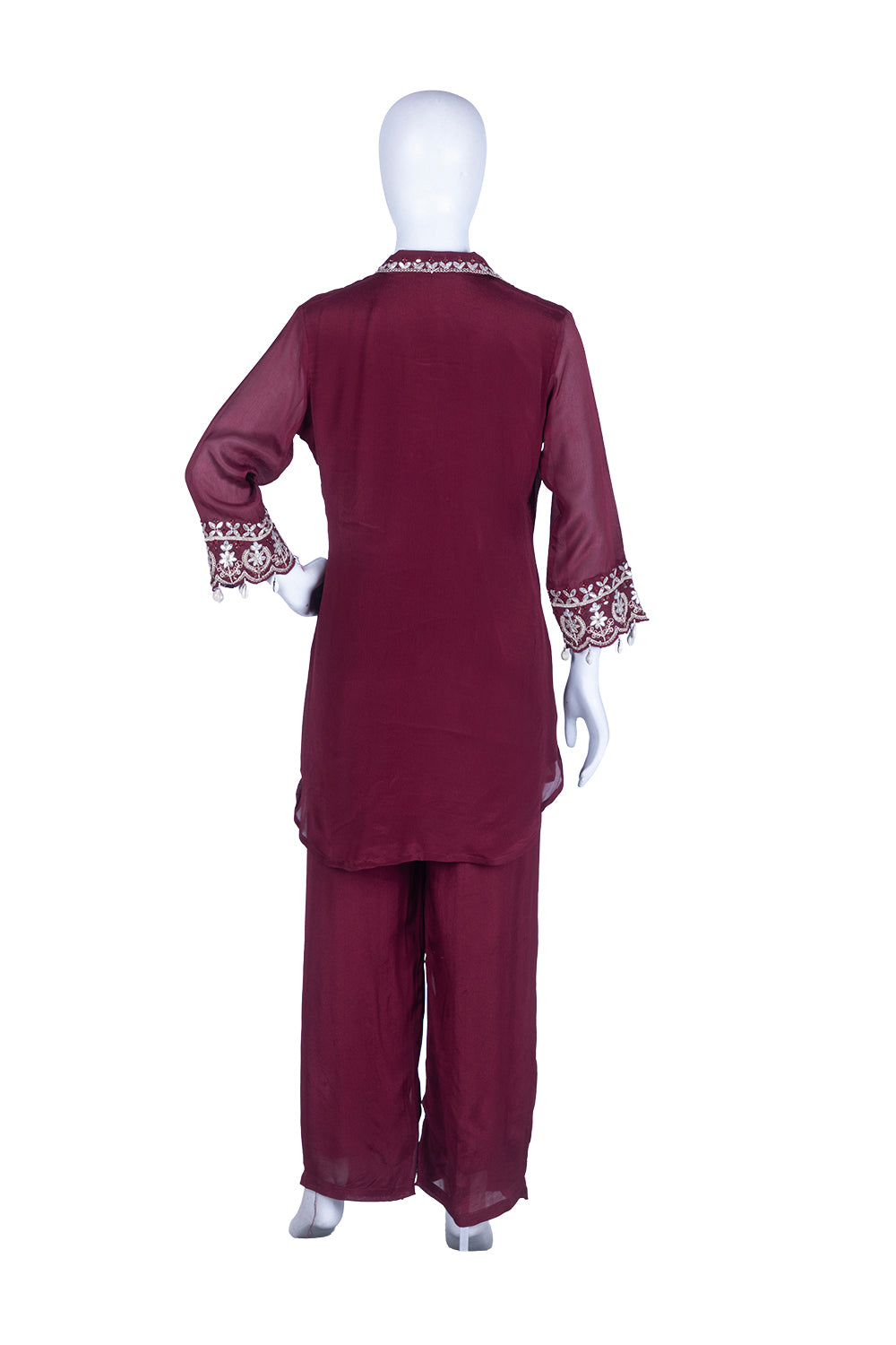 Dark Maroon Chinon Kurti Pant set