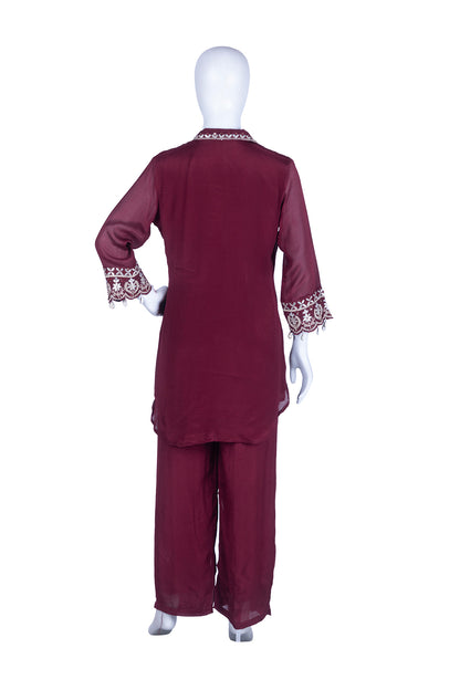 Dark Maroon Chinon Kurti Pant set