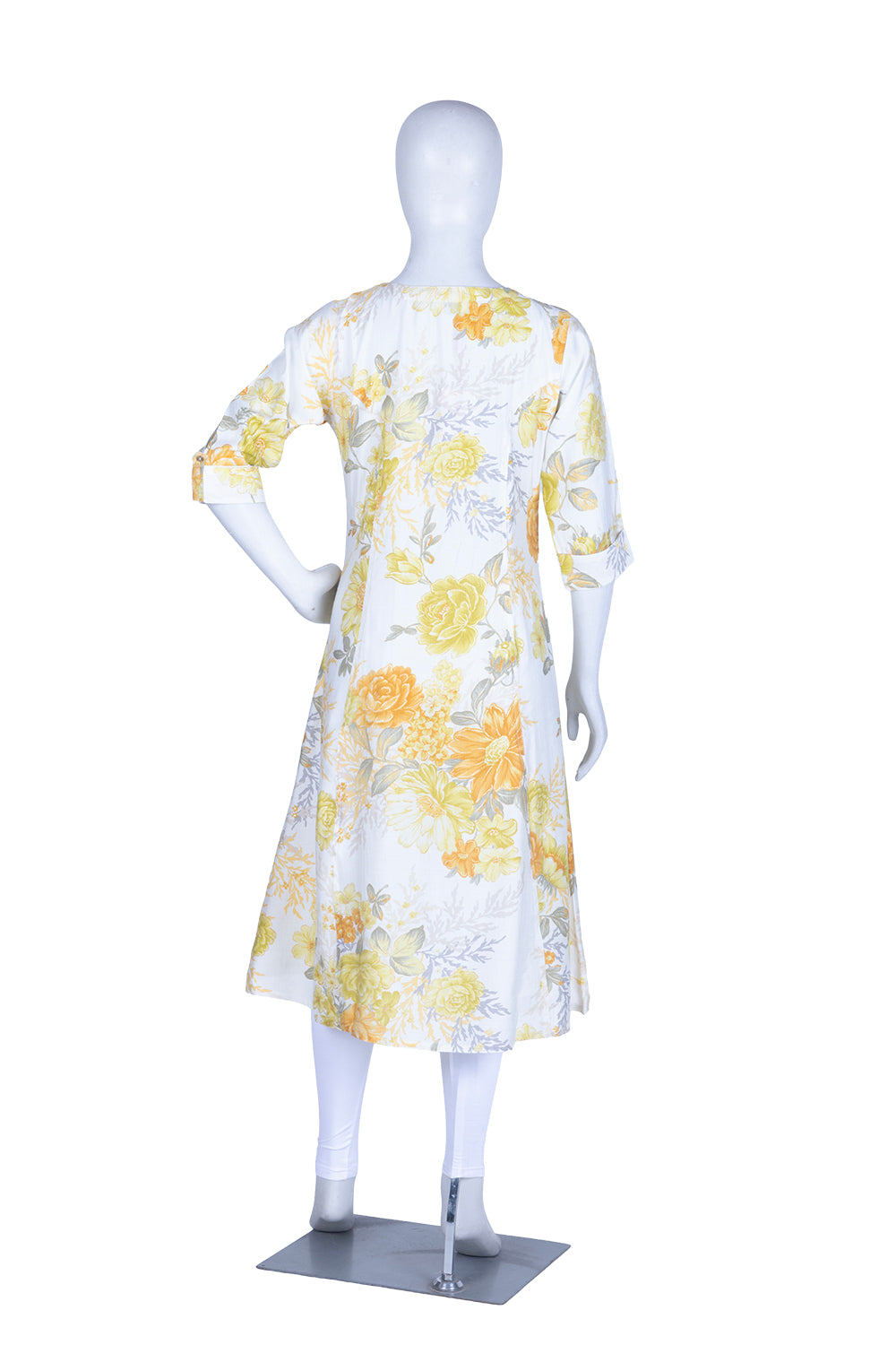 Yellow Rayon Printed Aline Kurti