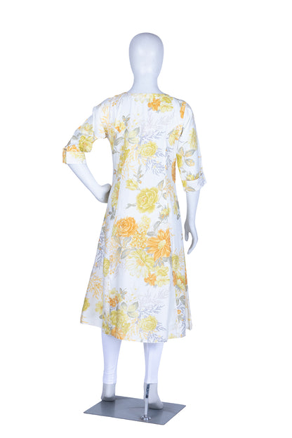 Yellow Rayon Printed Aline Kurti