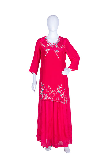 Rani Pink Chinon Garara Kurti 3 Pieces Set