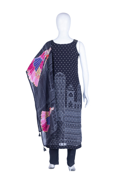 Black Chinon Kurti Pant 3 Pieces Set