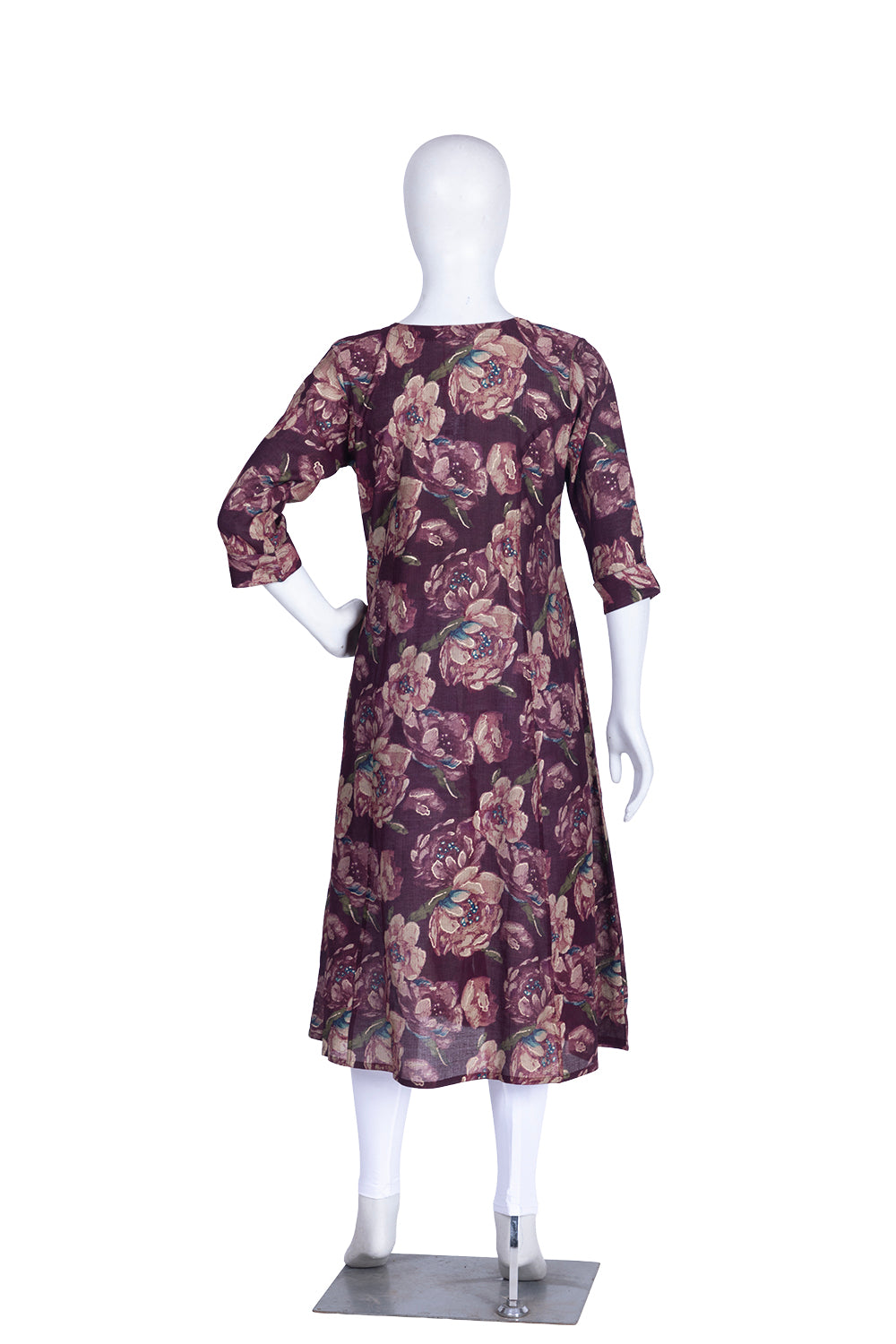 Wine Rayon A-Line Printed Kurti