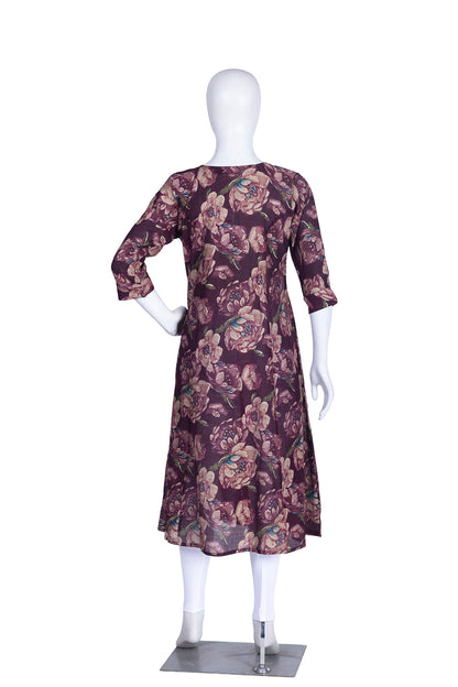 Wine Rayon A-Line Printed Kurti
