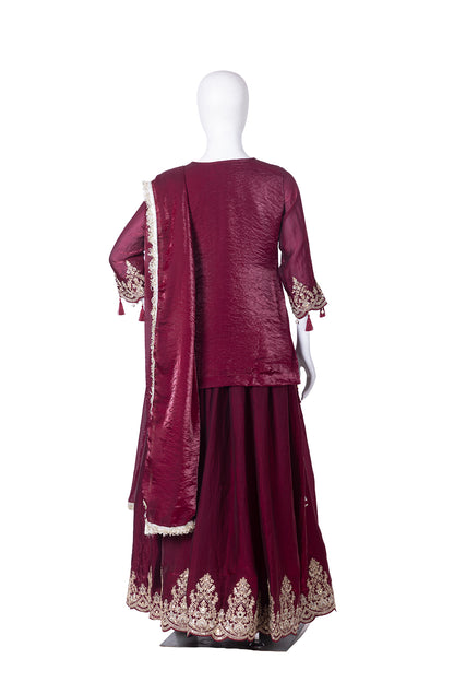 M Pink Fandy Skirt Kurti 3 Pieces Set