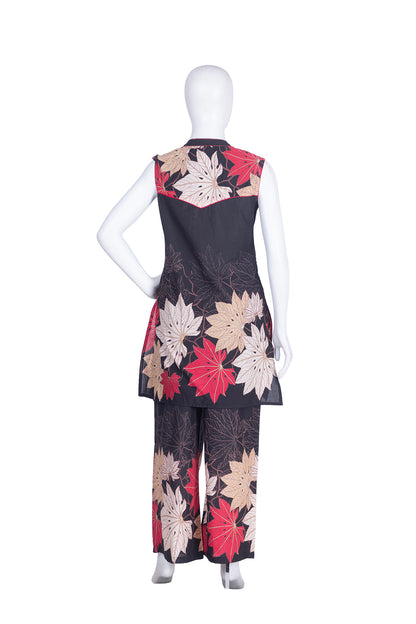 Black Cotton Kurti Straight Plazo 2 Pieces Set