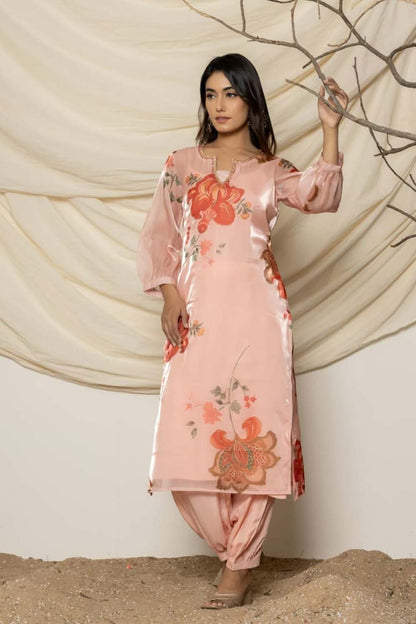 KAIRA PARTYQUEEN PEACH KURTI PANT INNER SET