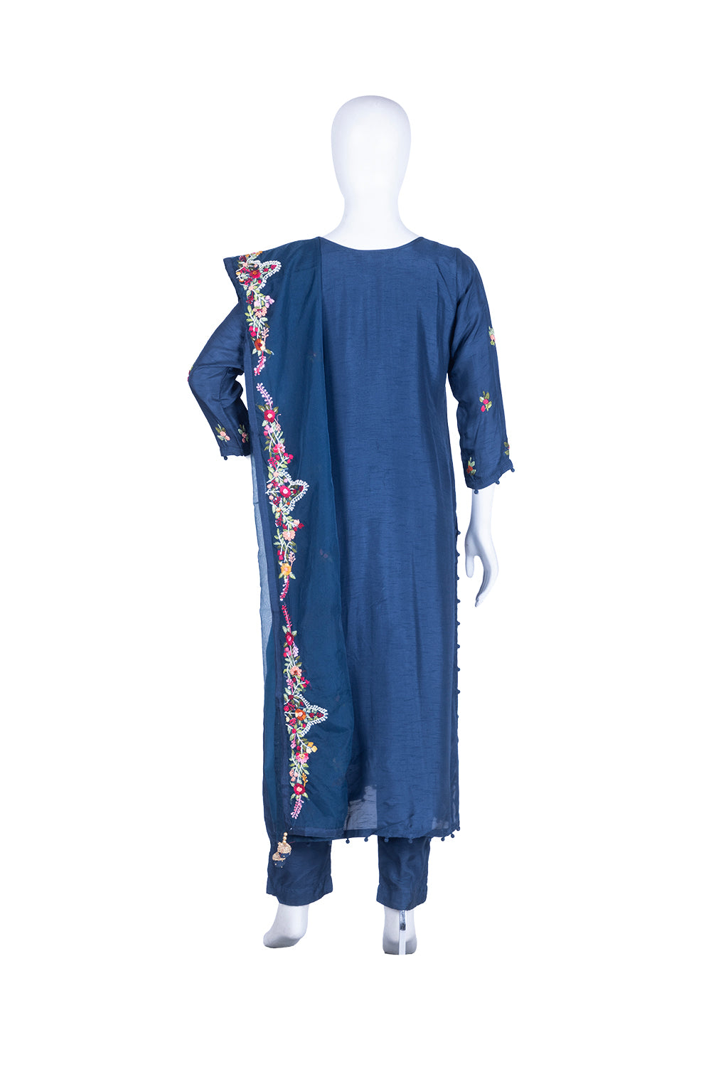 Peacock Blue Silk Kurti Pant 3 Pieces Set