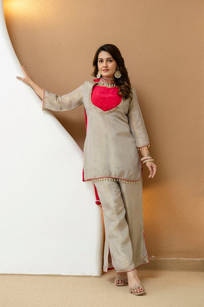 Grey Shimmer Plazo Kurti 3 Pieces Set