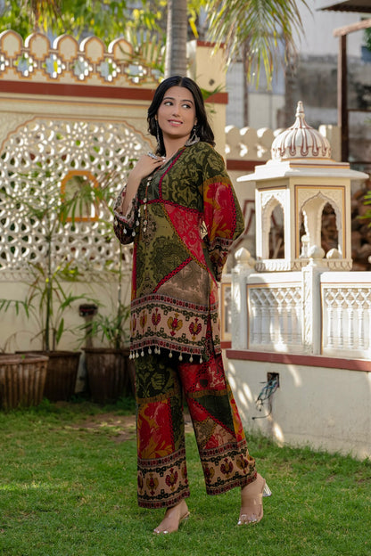 Mehndi Green Rayon Kurti 2 Pieces Set
