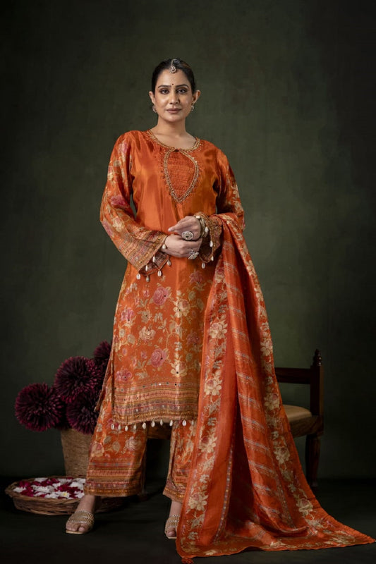 Rust Shimmer Kurti 3 Pieces Set