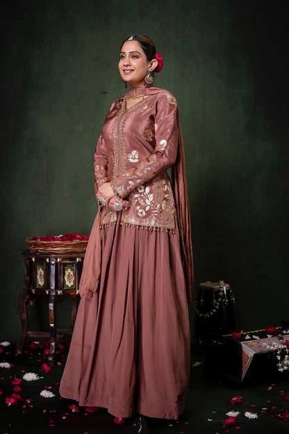 Copper Chinon Partyqueen Kurti Skirt 3 Pieces Set