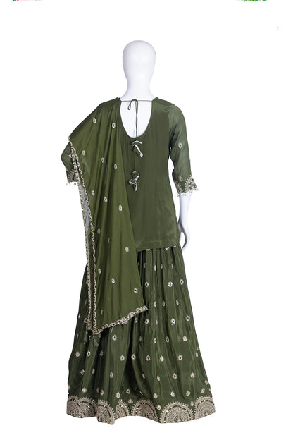 M Green Chinon Short Kurti 3 Pieces Set