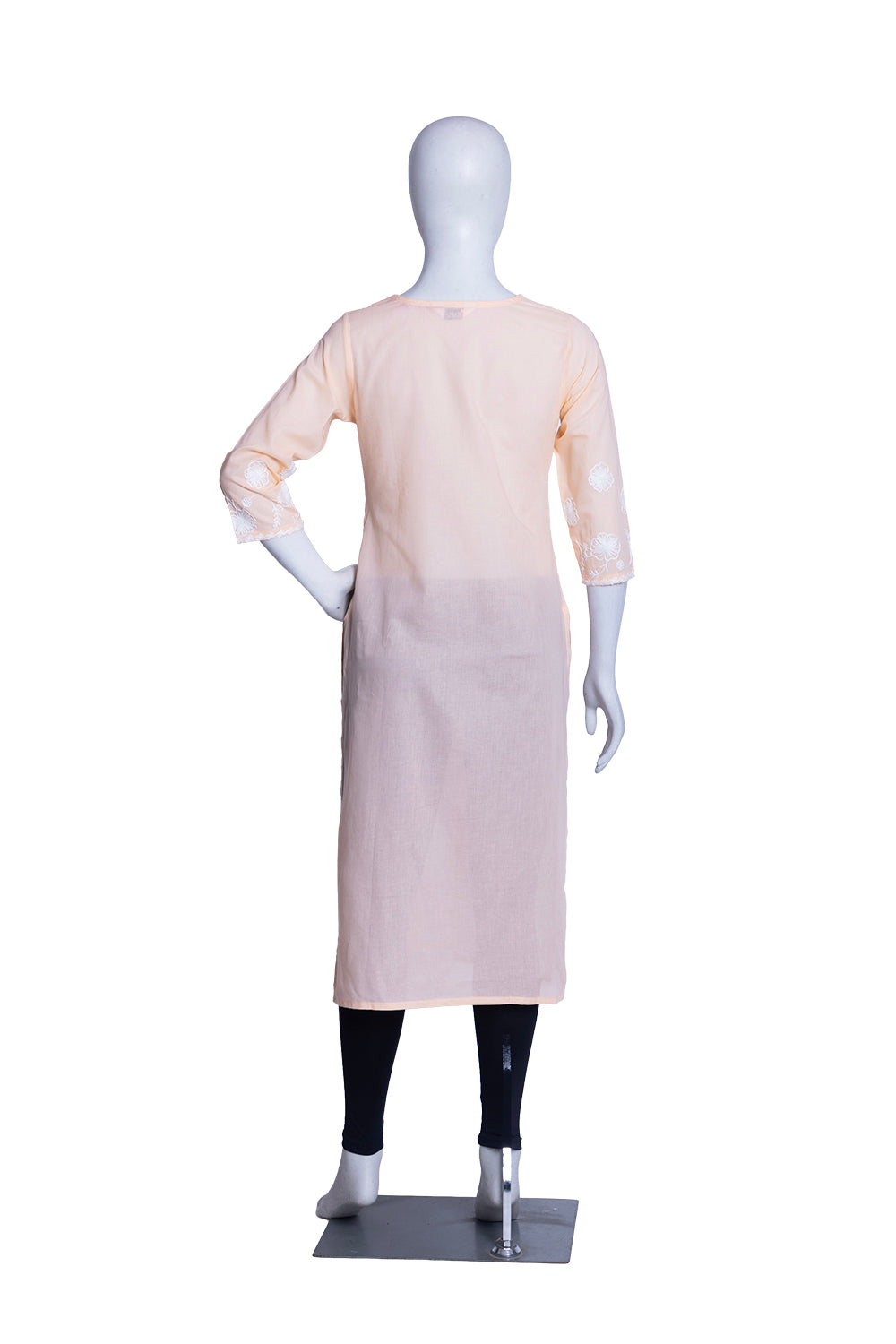 Peach Cotton Aari Work Straight Kurti