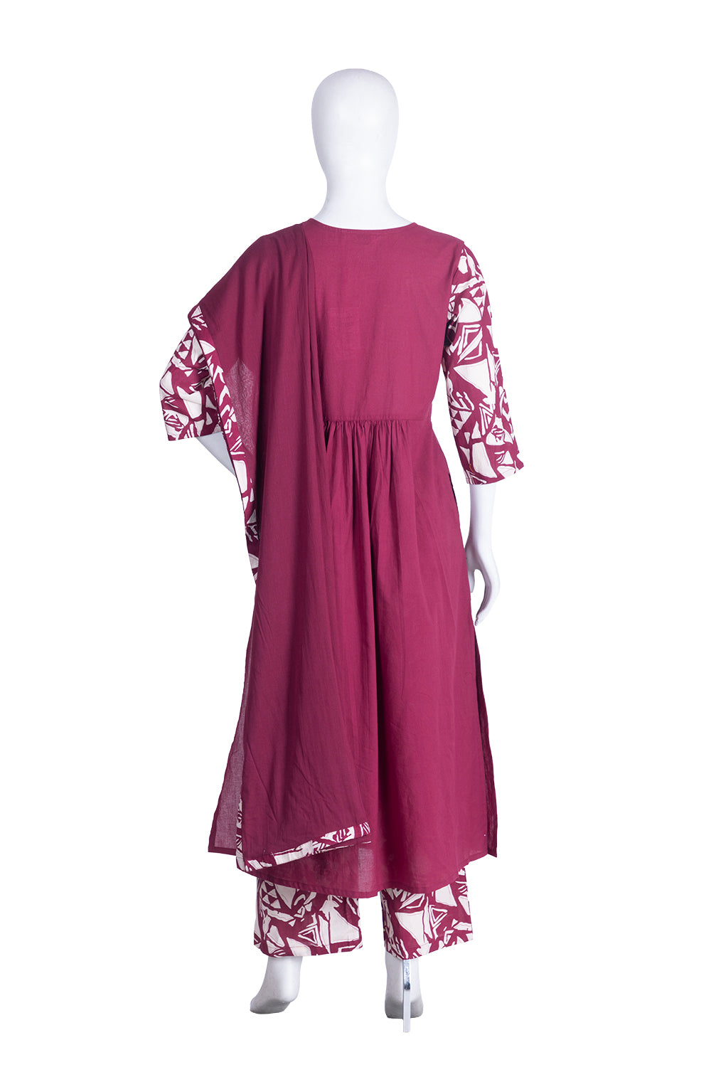 Wine Cotton Kurti Straight Plazo 3 Pieces Set