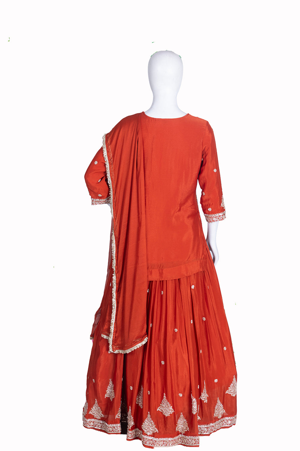 Rust Chinon Kurti With Skirt