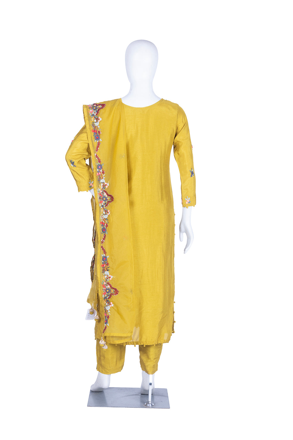 Mahendi Green Silk Embroidered Kurti 3 Pieces Set