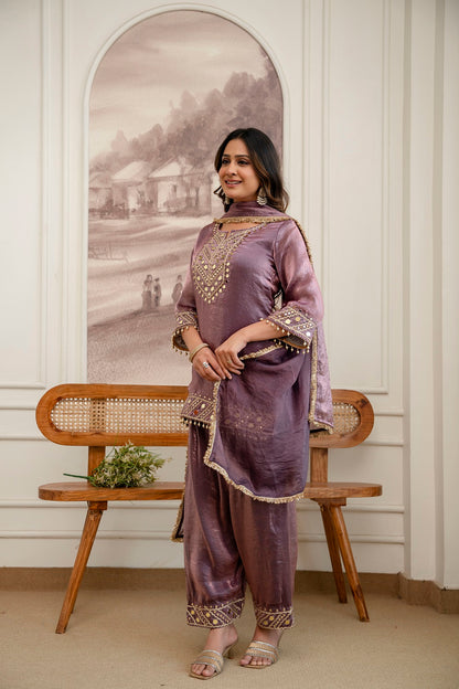 Wine Glass Tissue Kurti Pant 3 Pieces Set