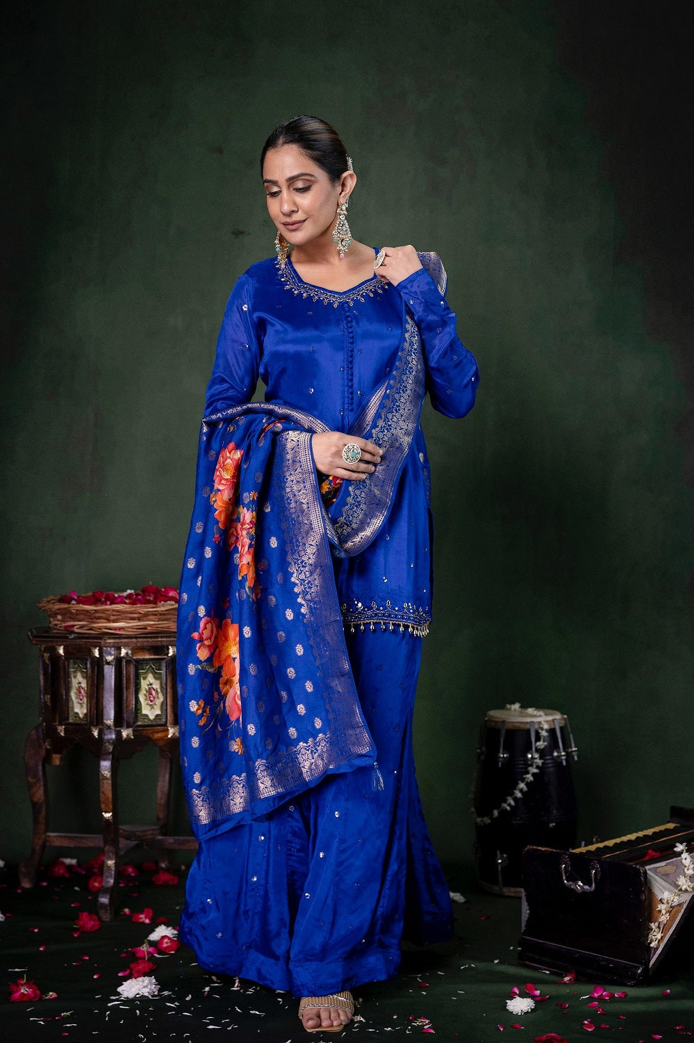 Royal Blue Chinon Garara Kurti 3 Pieces Set