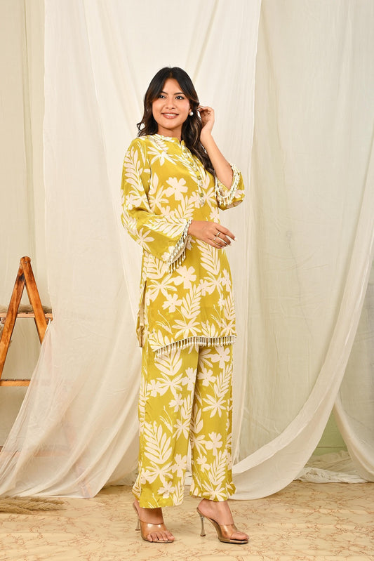 Pista Green Crepe Kurti 2 Pieces Set