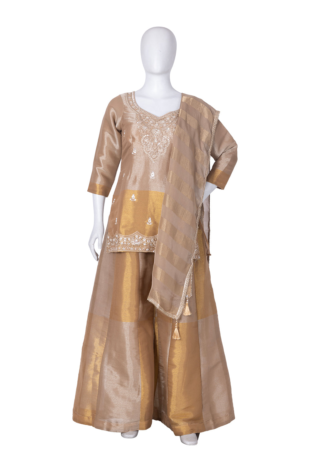 Gold Tissue Kurti Garara 3 Pieces Set