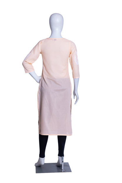 Lemon Yellow Cotton Aari Work Straight Kurti