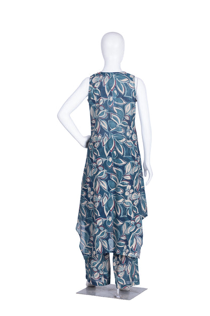 Teal Blue Rayon Kurti Plazo Set