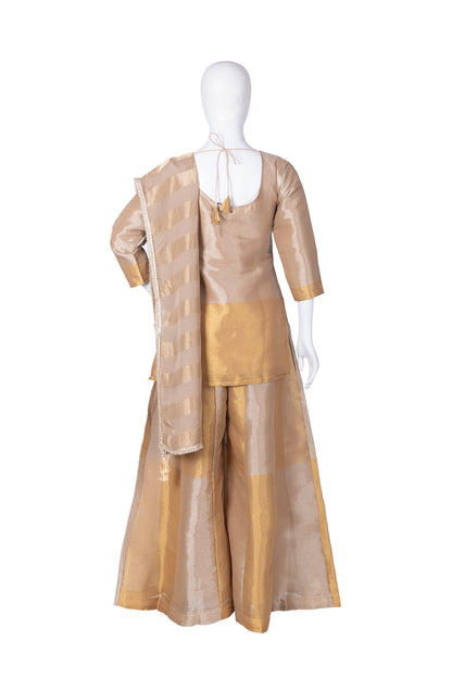 Gold Tissue Kurti Garara 3 Pieces Set