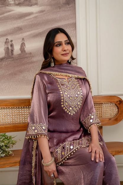 Wine Glass Tissue Kurti Pant 3 Pieces Set