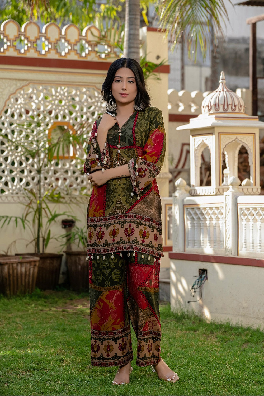 Mehndi Green Rayon Kurti 2 Pieces Set